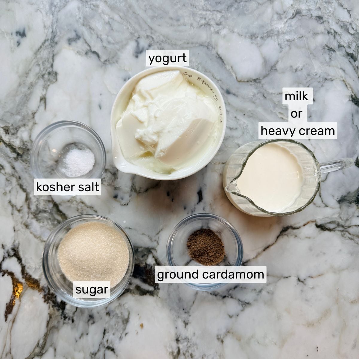 Ingredients to make sweet lassi.