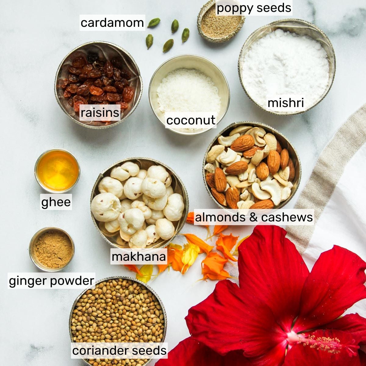 Ingredients for dhaniya panjiri.